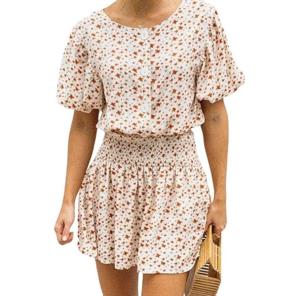 Sabo Floral Smocked Isle Mini Dress in Autumn Size Large - Picture 1 of 10